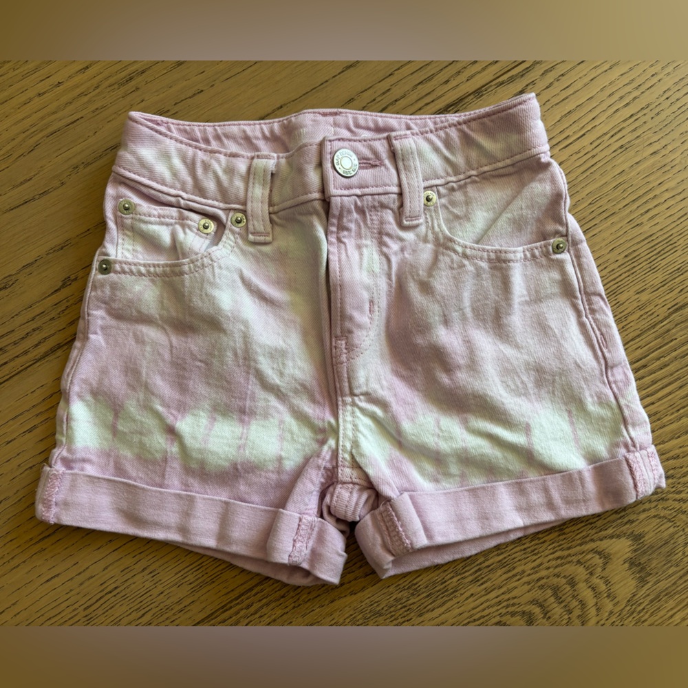 GAP Kids Girls Pink Tie-Dye Denim Shorts, High Rise Girlfriend Fit, Size 6